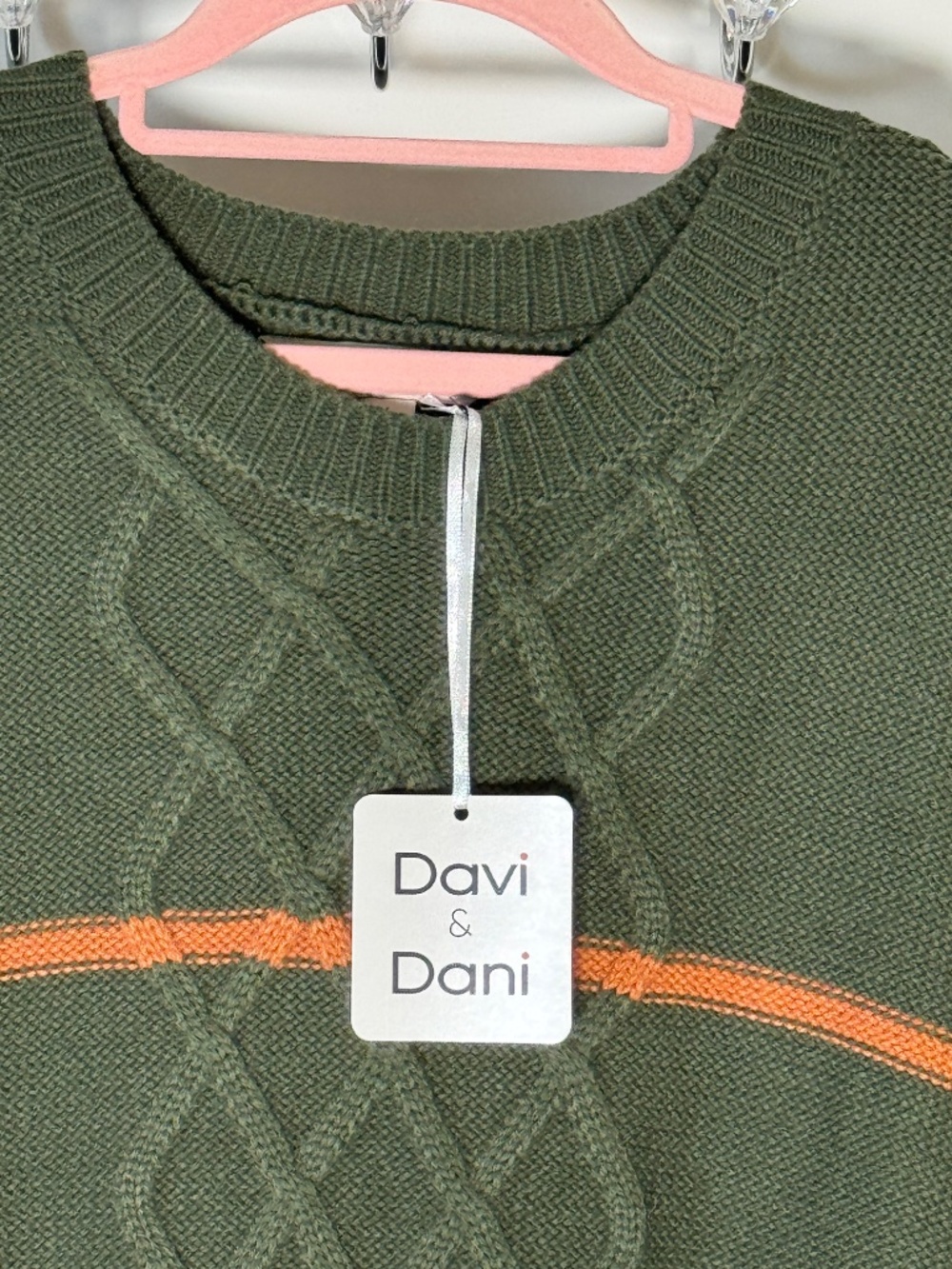 DAVI & DANI ARMY GREEN STRIPE CABLE KNIT SWEATER SIZE LARGE - NWT - Picture 5 of 14
